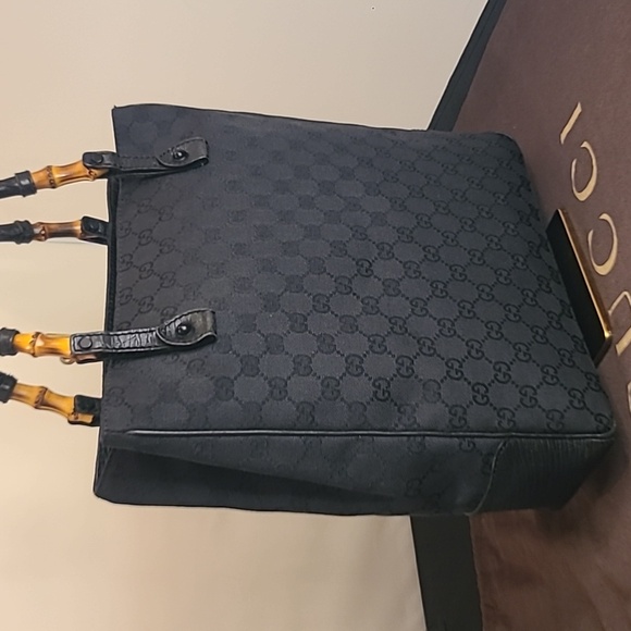 GUCCI VINTAGE EARLY 2000’S BAMBOO CANVAS/LEATHER TOTE BAG VERY GOOD COND RARE ! - Picture 5 of 17